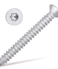 Heavy Duty Pro Grade Size 12 By 2 Inch Flat Head Torx Self Tapping Screw showing countersunk head and threaded shaft.