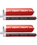HY 200-R Injectable Mortar Two-Pack for Fast-Setting Concrete and Masonry Repairs red cartridges.