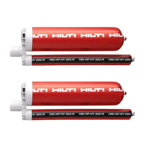 HY 200-R Injectable Mortar Two-Pack for Fast-Setting Concrete and Masonry Repairs red cartridges.