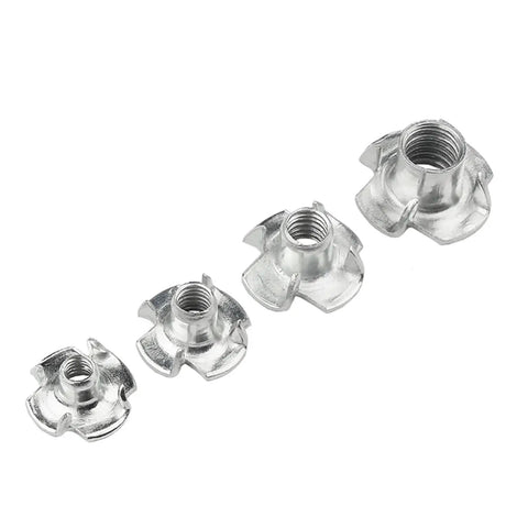 M3 to M12 Zinc Four-Claw T Nut Blind Inserts for Speaker Cabinets and DIY Furniture, Wing Nut Style Fasteners, Carbon Steel Construction