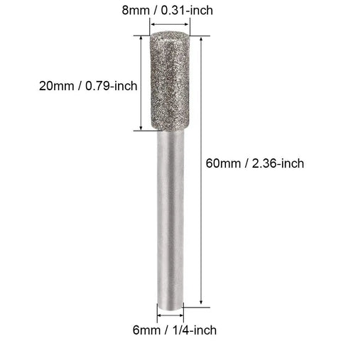 Pro Grade Diamond Burr Bits Set for Carving and Grinding with Rotary Tools 1/4 Inch Shank 8mm Cylindrical 120 Grit Electroplated Diamond Bits 10 Piece Kit Ideal For Detailed DIY Projects And Professional Finishing