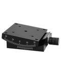 Heavy Duty XY Axis Manual Tilt Platform With Fine Adjustment Slide Table, black, showing angle dial and adjustment knobs.