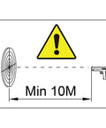 Safety distance warning for Portable Full Metal Quad Hog Target Set For Pellet And BB Guns Knock-Down Targets with caution symbol.