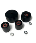 Killer Delrin Wheel Set Slaps Onto Your 2X72 Belt Grinder With A Rock Solid 4 Inch Drive And Five Eighths Inch Bore showing wheels.