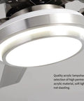48 Inch LED Ceiling Fan With Lights And Remote Control, close-up of silver finish, acrylic lampshade, and blades visible
