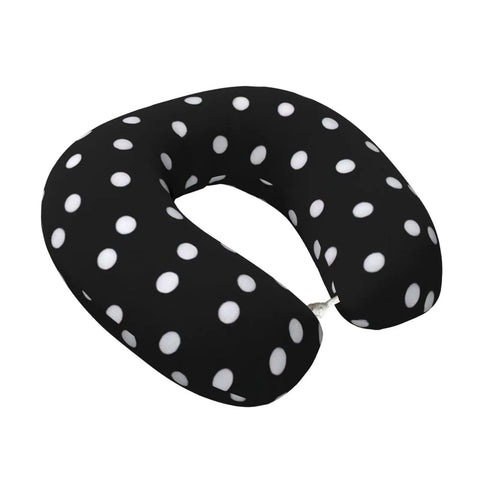 Polka Dot U Shaped Travel Pillow With Memory Foam Core For Naps On Planes Cars And At Home Or In The Office Providing Cervical Neck Support And Super Cozy All Day Comfort.