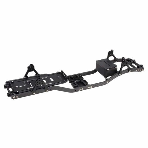 Side view of Carbon Fiber Crawler Chassis Frame Kit With 4.3mm CNC Metal Build For Axial SCX10 II RC Truck, black and lightweight.