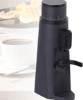 Compact Portable Electric Coffee Grinder Featuring A Kickass 48Mm Burr Mill With Stepless Adjustment For Beans Spices And Herbs Ultra Quiet Design For Grabbing Brews On The Road In Black, showing front angle and adjustment dial.