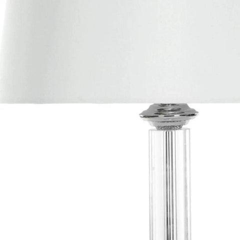Close-up of Vendome Modern Clear Glass 29 Inch Table Lamps Set of 2 With White Polyester Shades LED Bulbs Included Crystal Base Rotary Switch