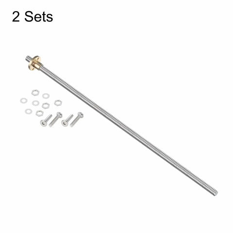 Two Pack 14 Inch Tr8x8 Lead Screws With Brass Nuts For 3D Printer Z Axis And CNC Machining Stainless Steel Acme Thread 2mm Pitch