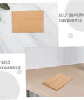 60 Pack Self Adhesive Kraft Paper Envelopes 10.8 By 15.9 Cm showing rustic style and sealing feature on marble and desk