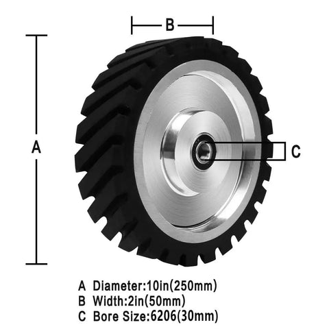 10 By 2 Inch Belt Grinder Rubber Wheel With Serrated Contact 6206 Bearing Durable Rubber Wheel For Belt Machines Polishing And Grinding