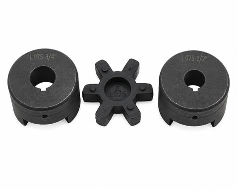 Half To Three Quarter Inch Bore Flexible L-Jaw Shaft Coupling Set Three Piece L075 Coupler Kit For Log Splitters And Power Transmission Equipment Ready To Install, cast iron