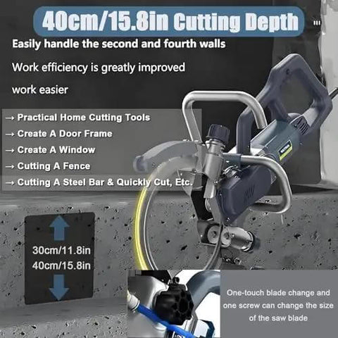 Killer 8800W Brushless Electric Concrete Circular Saw With Smart Water Pump For Totally Dust Free Wall Cutting And Heavy Duty Masonry Grooving Up To 50Cm Built For Tough Job Sites And Zero Dust Hassle showing cutting depth capabilities.