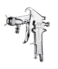 Heavy Duty Pneumatic Paint Sprayer With 400ML Aluminum Hopper And Stainless Steel Nozzle showing chrome finish and precision nozzle.