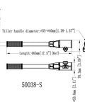 Technical drawing of Fixed 17.5 Inch Tiller Handle Extension For Trolling Motors Ergonomic No Slip Grip Anodized Aluminum Tubing.