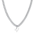 Unisex A-Z Initial Necklace In Stainless Steel, Cuban Link Chain, 21 Inch Length, Durable Letter Pendant For Men And Women, Everyday Jewelry