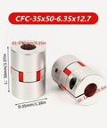 Beefy Aluminum Shaft Coupler With 6.35mm To 12.7mm Bore 35mm Diameter And 50mm Length Flexible Spider Design With Polyurethane Ring
