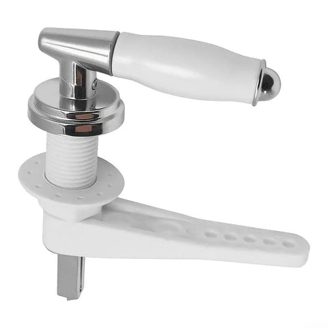Chic Victorian Style Bathroom Flush Kit With Elegant White Ceramic Knob And Durable Zinc Alloy Arm For Loo Cistern Replacement, Perfect Dual Flush Handle Upgrade. White chrome toilet cistern handle with zinc arm