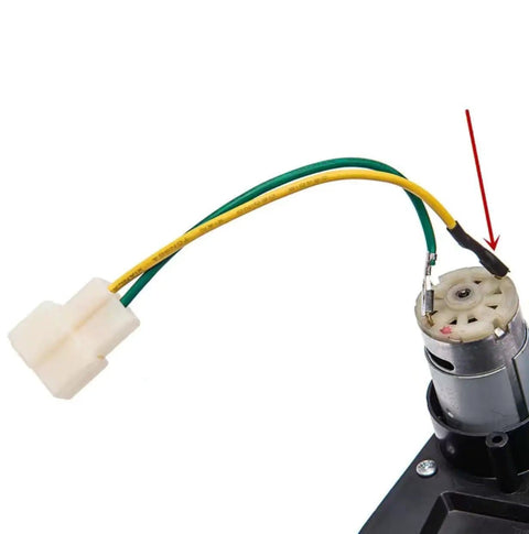 Close-up of 2 Pack RS12V390 12V High Speed Electric Motors For Kids Ride On Cars Replacement Drive Engines showing wiring and connector