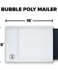 Large White Poly Bubble Mailer Size 5 10.5 X 15 In Inside Dimensions With Cushioned Bubble Liner shown with measurements