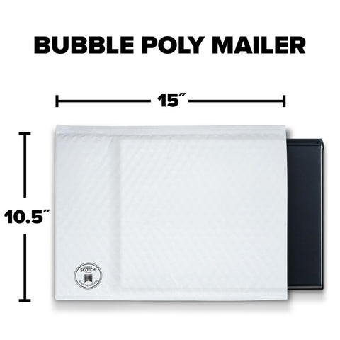 Large White Poly Bubble Mailer Size 5 10.5 X 15 In Inside Dimensions With Cushioned Bubble Liner shown with measurements