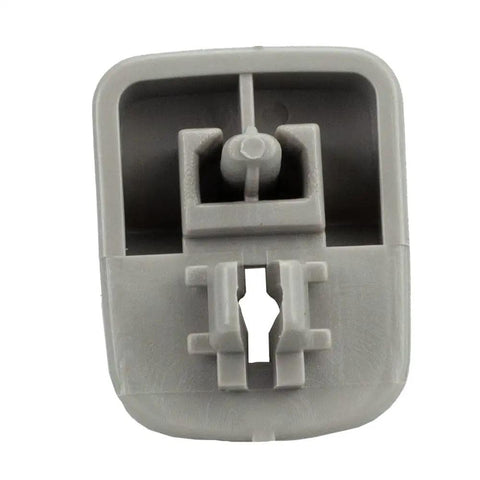 Close-up of Sun Visor Clip Retainer for Nissan Xterra 2001-2004 and Frontier 2000-2004, gray plastic, front view.