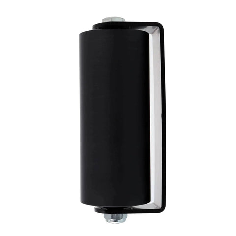 Front view of Slide Gate Guide Roller 6 Inch Nylon Roller with Beefy C Bracket for Sliding Gates, durable nylon wheel, steel bracket.