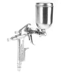 Compact Pneumatic Spray Gun With Tight 0.5mm Nozzle And 125ml Gravity Cup Delivers Slick Atomization For Auto Touch Up And Wood Staining Without The Drip Nonsense, aluminum body, gravity cup.