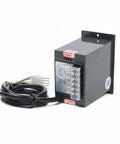Front view of AC 110V 6W single-phase geared motor speed controller module with screw-terminal block and cables