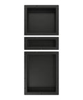 Triple Recessed Shower Shelf In Black With Three Built In Shelves, 16 Inch By 40 Inch By 4 Inch Niche, Tile Ready Surface shown vertically
