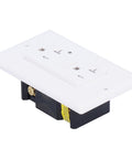 Rock Solid 20 Amp Smart Gfci Outlet with Child Door Shutters and ETL Listing, angled view showing white ABS cover.