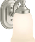 Bancroft Single Sconce with Frosted Glass Shade, Brushed Nickel Finish, adjustable up or down light, premium metal construction