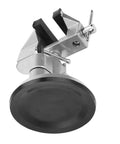 Rock Solid Universal Table Vise Clamp With Zero Wobble Rotating Base showing non-slip rubber suction cup for strong grip.
