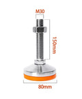Solid as a Rock Carbon Steel Adjustable Leveling Feet M16 M20 M24 M30 6 Pack with M30 thread, 150mm height, 80mm base.