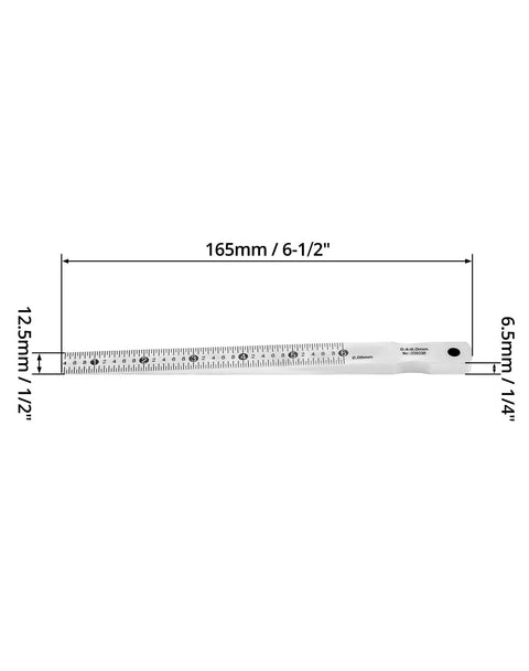 QWORK feeler gauge ruler for gap measurement, 0.4–6 mm, chrome-plated carbon steel, 165 mm long