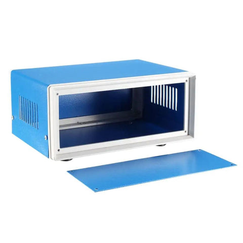 Heavy Duty Blue Metal Enclosure Box Built Tough For Diy Electronics Projects And Custom Circuit Housing With Zero Fuss Assembly And Scratch Resistant Finish, open view showing inner cavity.