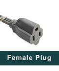 Close-up of female plug on 6 Ft Heavy Duty Appliance Extension Cord with Flat Plug 14 Gauge 3 Prong Grounded Cable in gray
