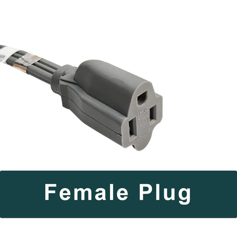 Close-up of female plug on 6 Ft Heavy Duty Appliance Extension Cord with Flat Plug 14 Gauge 3 Prong Grounded Cable in gray