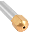 Brass nozzle tip for water spray tool; hexagonal body with central nozzle hole on metal shaft