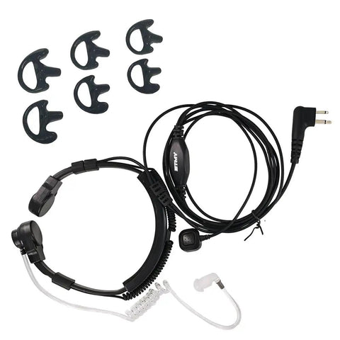 Throat Mic Tactical Headset With Air Tube Earpiece For Clear Audio In High Noise Environments, 2 Pin Radio Compatible