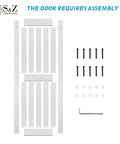 28 Inch By 84 Inch MDF Barn Door With Five Foot Sliding Hardware Kit Waterproof PVC Surface Easy assembly components visible.