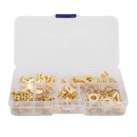 Heavy Duty Brass Insulated Crimp Ring Terminals Spade Connectors 150 Pieces Electrical Wire Connector Kit, open storage case