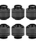 QWORK 6-pack black knurled G1/4 compression fittings for 3/8 in ID x 1/2 in OD hoses