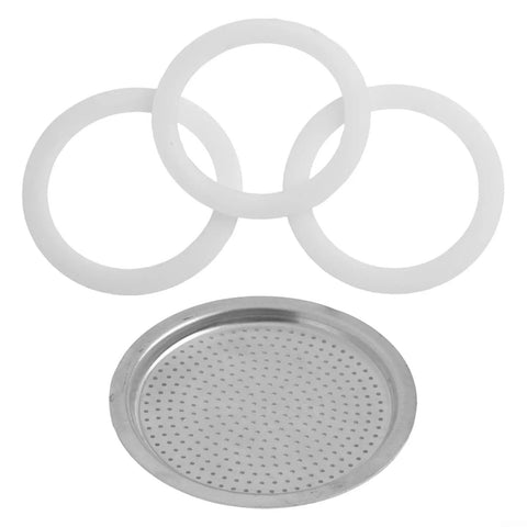 3 Silicone Gaskets and 1 Aluminum Mesh Filter for Moka Pot Replacement Set for 2 to 12 Cup Espresso Coffee Makers