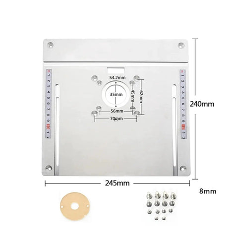 Heavy Duty Aluminum Router Table Insert Plate With Flip Top Frame And Miter Guide Track For Zero Hassle Table Saw Mods And Serious Woodworking Upgrades Built To Last, measuring 245x240mm.