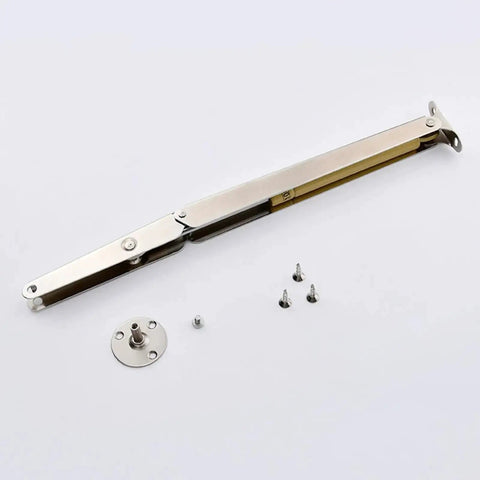 2 Pack Soft Close Box Hinges With 100N Gas Struts For Heavy Wooden Boxes, showing a hinge kit with screws on a white background.