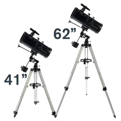 PowerSeeker 127EQ Telescope For Beginners with Manual German Equatorial Mount shown in 41-inch and 62-inch configurations