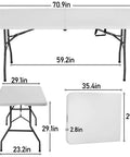Dimensions of Six Foot Foldable Outdoor Camping Table Plastic White Square For Picnics Parties And Quick Setups Portable