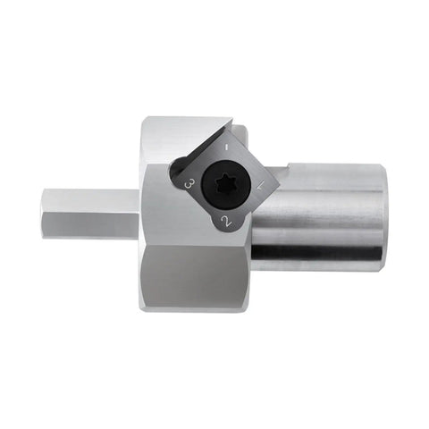 Premium Bench Dog Hole Chamfer Reamer Tool 20mm Woodworking Cutter With Polished Finish And Hex Shank For Electric Drill, close-up view.